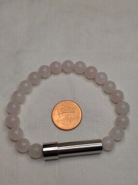 Rose Quartz Bead Bracelet with Stainless Steel Keepsake Message Chamber
